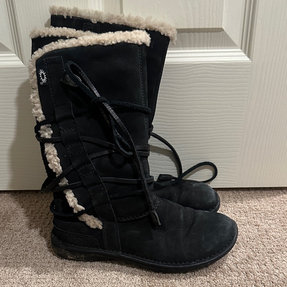 UGG Black and Cream Winter Boots